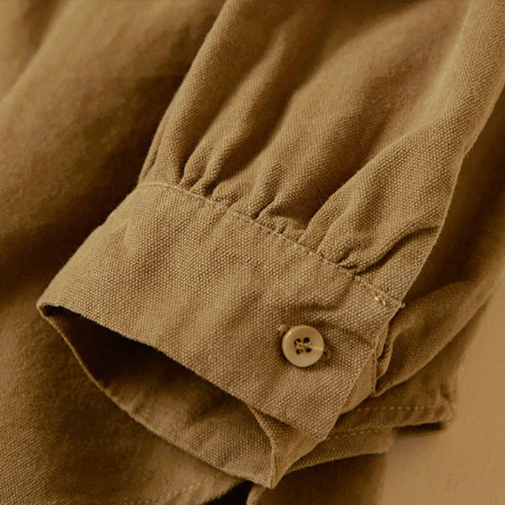 Buddha Stones Casual Buttons Design Women's Stand Collar Long Sleeve Cotton Shirt - image 9