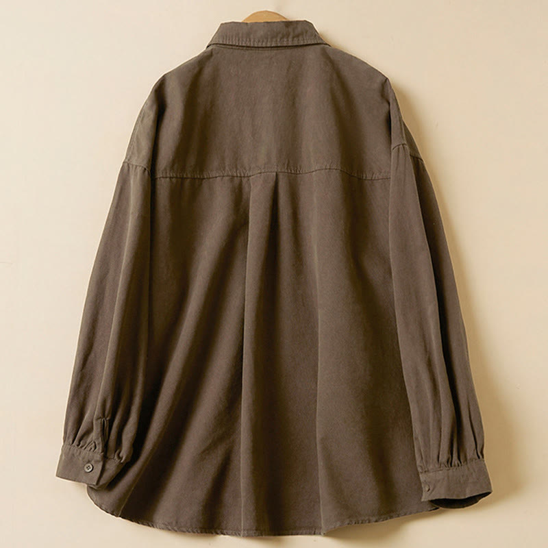 Buddha Stones Casual Buttons Design Women's Stand Collar Long Sleeve Cotton Shirt - image 16