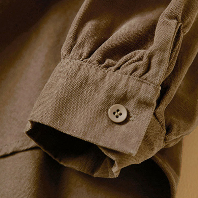 Buddha Stones Casual Buttons Design Women's Stand Collar Long Sleeve Cotton Shirt - image 18