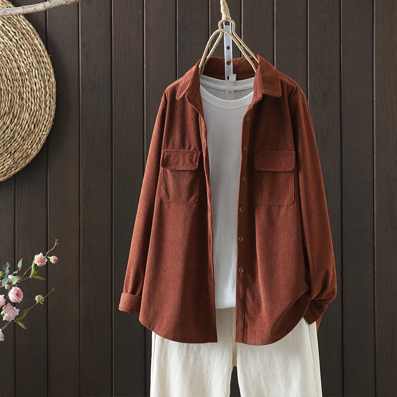 Buddha Stones Corduroy Women's Cotton Long Sleeve Jacket With Pockets - Sienna - US8-10,UK/AU12-14,EU40-42 (2XL) - image 1