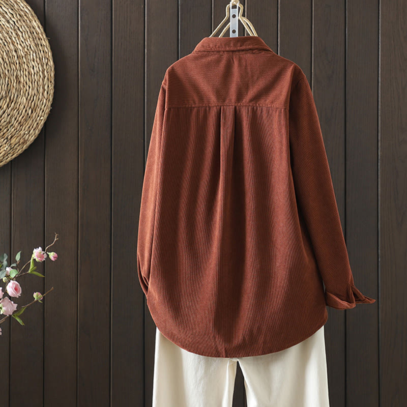 Buddha Stones Corduroy Women's Cotton Long Sleeve Jacket With Pockets - image 2