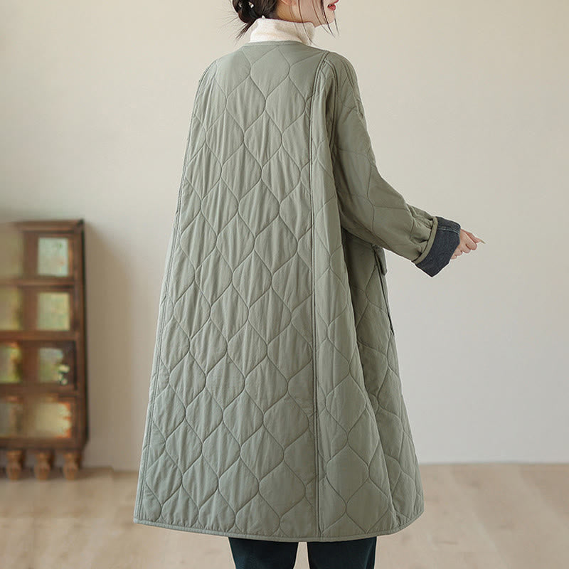 Buddha Stones Plain Buttons Women's Cotton Padded Coat With Pockets - image 1