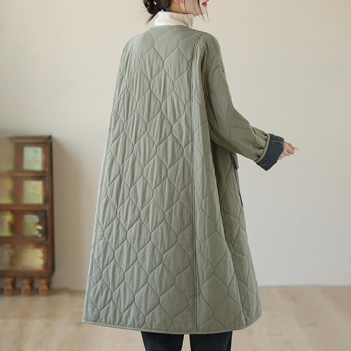 Buddha Stones Plain Buttons Women's Cotton Padded Coat With Pockets - image 1