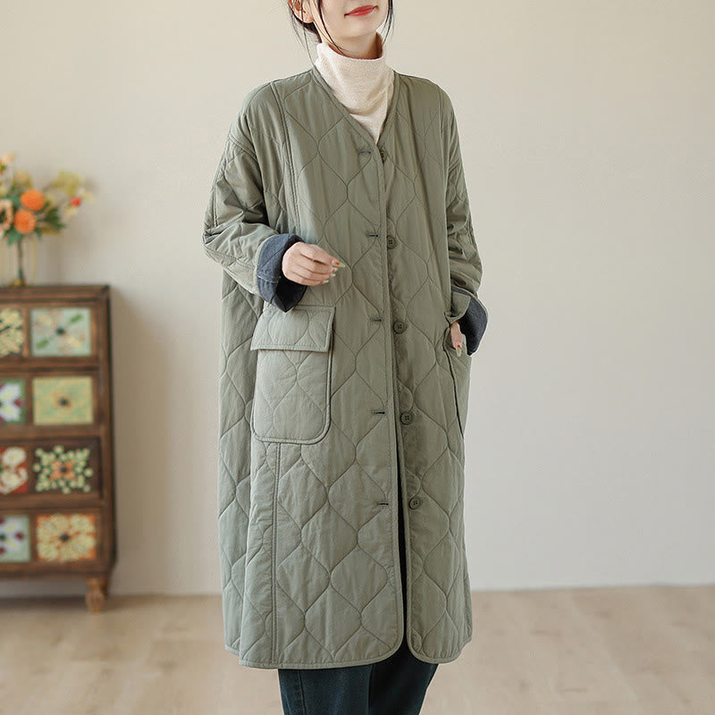 Buddha Stones Plain Buttons Women's Cotton Padded Coat With Pockets - image 3