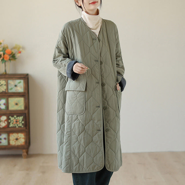 Buddha Stones Plain Buttons Women's Cotton Padded Coat With Pockets - image 3