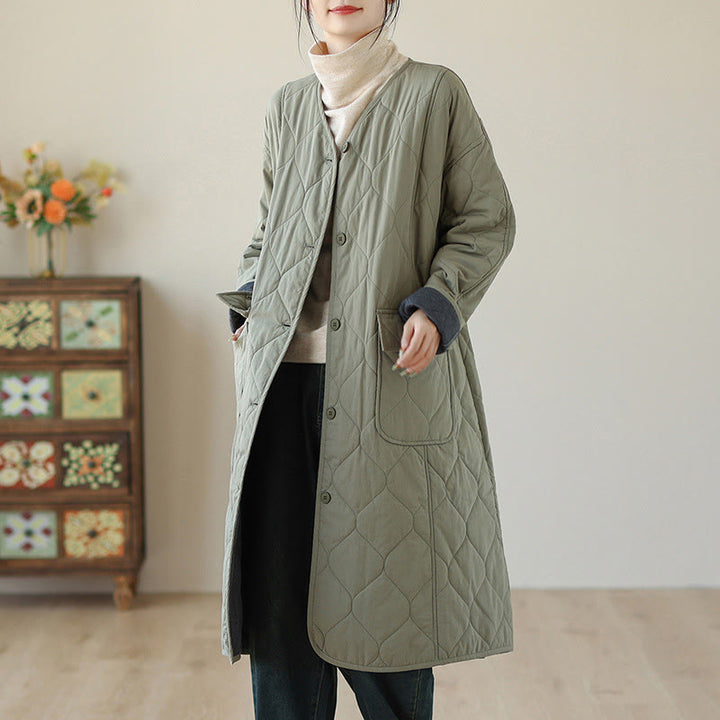 Buddha Stones Plain Buttons Women's Cotton Padded Coat With Pockets - image 4