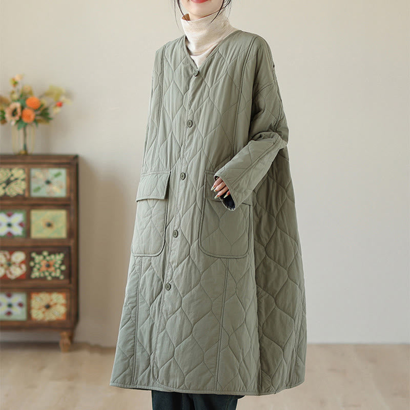 Buddha Stones Plain Buttons Women's Cotton Padded Coat With Pockets - image 2