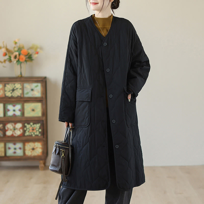 Buddha Stones Plain Buttons Women's Cotton Padded Coat With Pockets - image 6