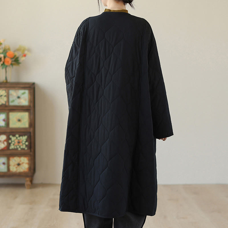 Buddha Stones Plain Buttons Women's Cotton Padded Coat With Pockets - image 7