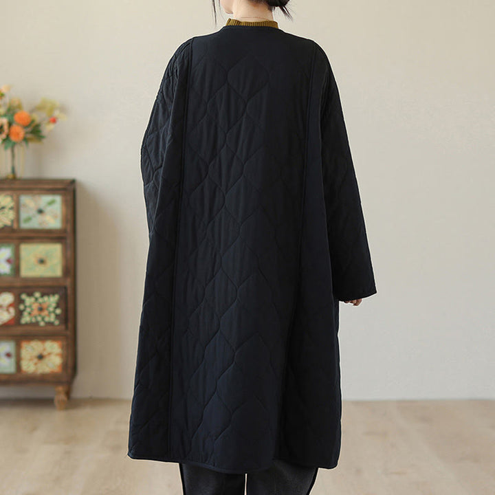 Buddha Stones Plain Buttons Women's Cotton Padded Coat With Pockets - image 7