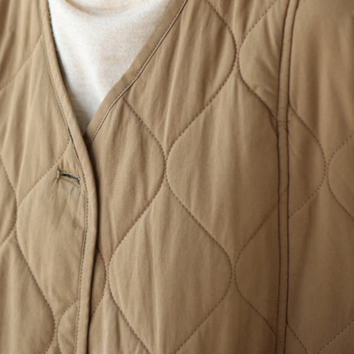 Buddha Stones Plain Buttons Women's Cotton Padded Coat With Pockets - image 13