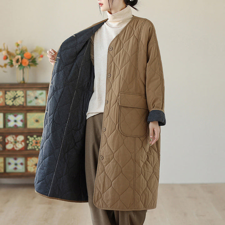 Buddha Stones Plain Buttons Women's Cotton Padded Coat With Pockets - image 10