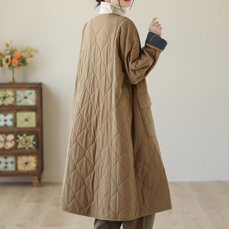 Buddha Stones Plain Buttons Women's Cotton Padded Coat With Pockets - image 12