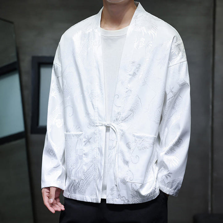 Buddha Stones Frog-Button Dragon Jacquard Stand Collar Long Sleeve Tang Suit Men's Shirt - image 19