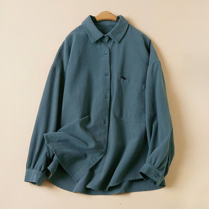 Buddha Stones Casual Buttons Design Women's Stand Collar Long Sleeve Cotton Shirt - SteelBlue - US14,UK/AU18,EU46 (2XL) - image 0