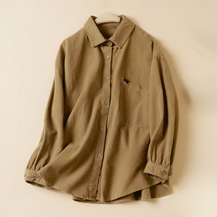 Buddha Stones Casual Buttons Design Women's Stand Collar Long Sleeve Cotton Shirt - Goldenrod - US14,UK/AU18,EU46 (2XL) - image 5