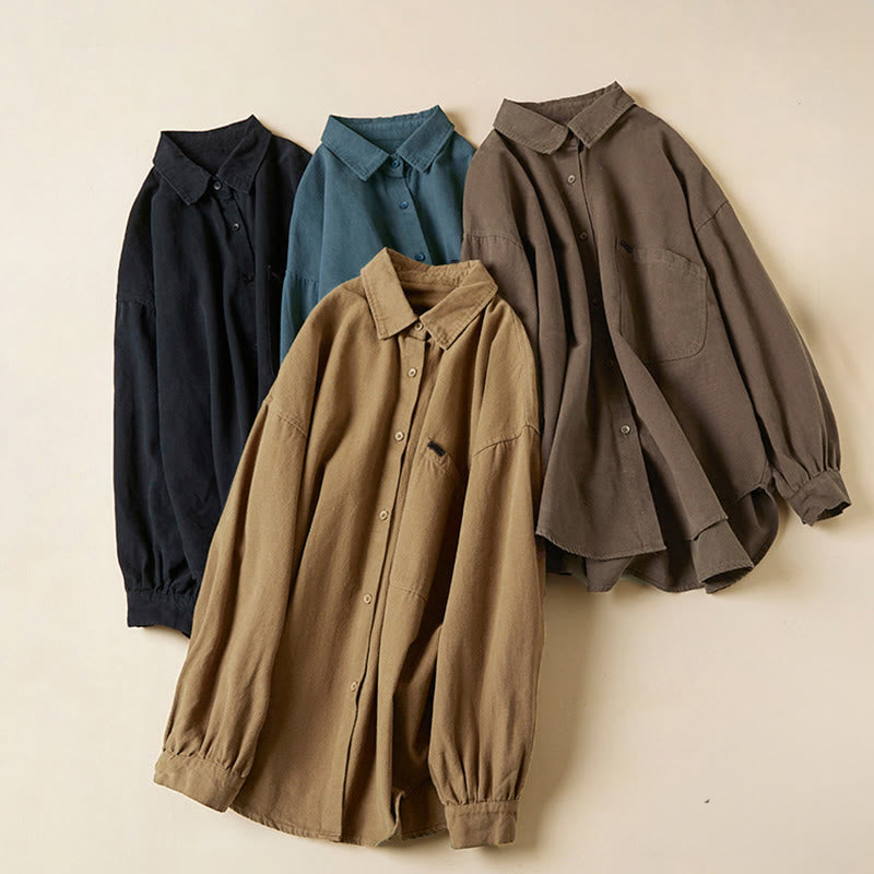 Buddha Stones Casual Buttons Design Women's Stand Collar Long Sleeve Cotton Shirt - image 24