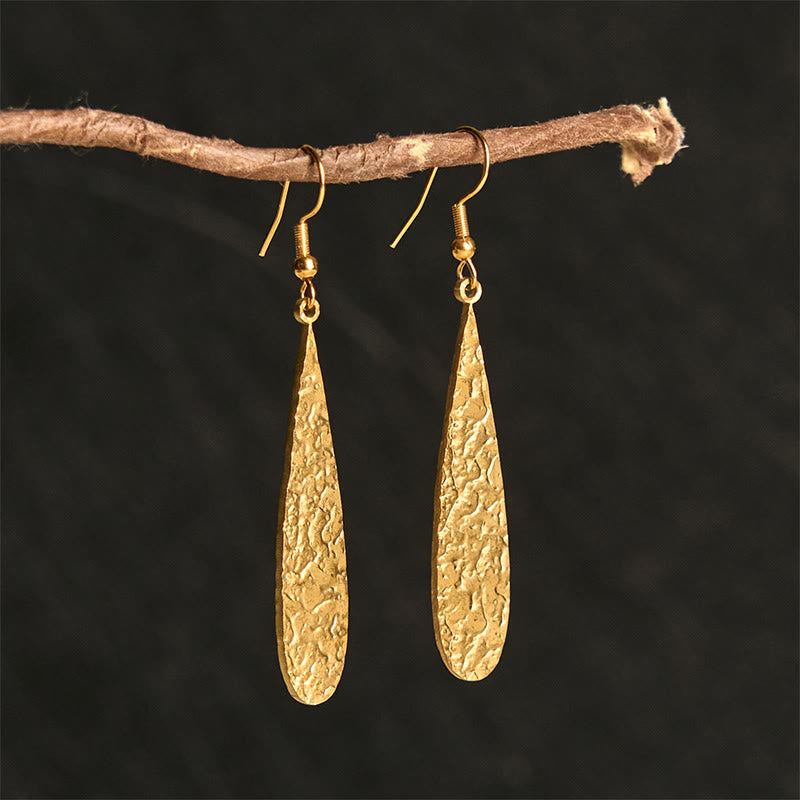 Buddha Stones Elegant Titanium Steel Balance Hammer Marks Earrings - Golden Teardrop Shape(Titanium Steel Posts) - image 0