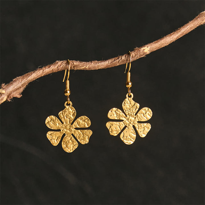 Buddha Stones Elegant Titanium Steel Balance Hammer Marks Earrings - Golden Flower Shape(Titanium Steel Posts) - image 6