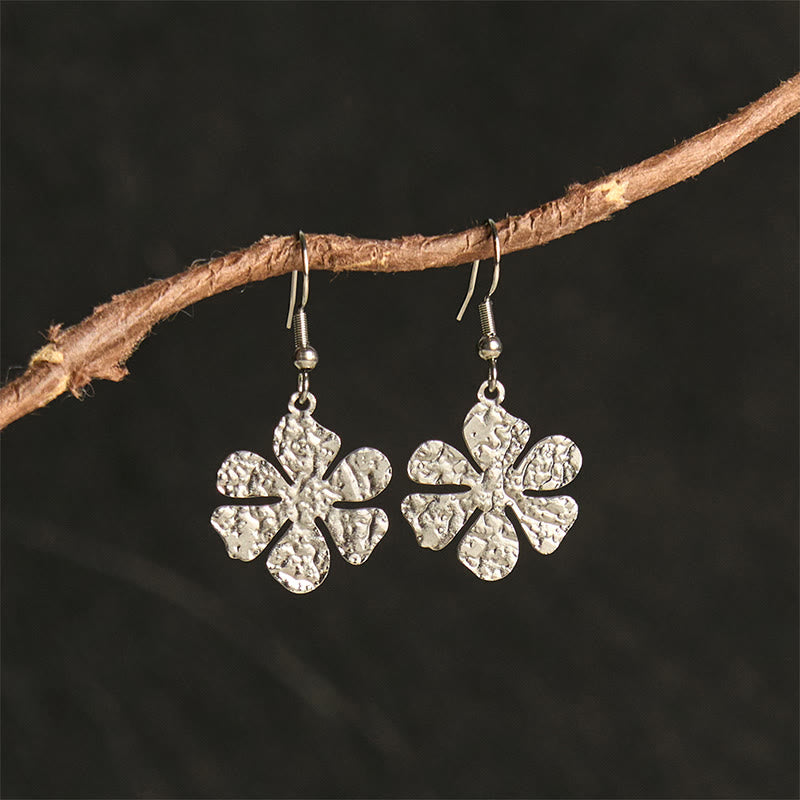 Buddha Stones Elegant Titanium Steel Balance Hammer Marks Earrings - Silvery Flower Shape(Titanium Steel Posts) - image 8