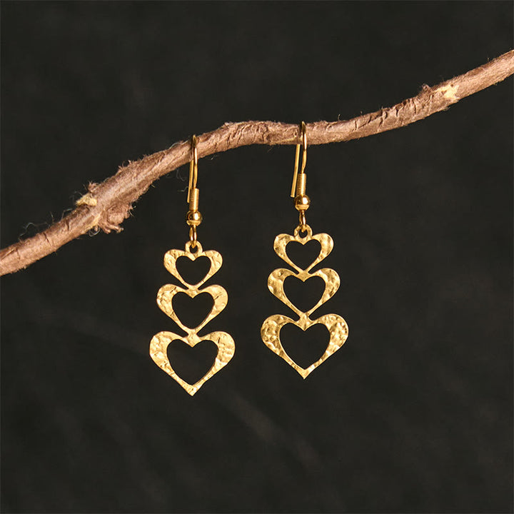 Buddha Stones Elegant Titanium Steel Balance Hammer Marks Earrings - Golden Heart Shape(Titanium Steel Posts) - image 11