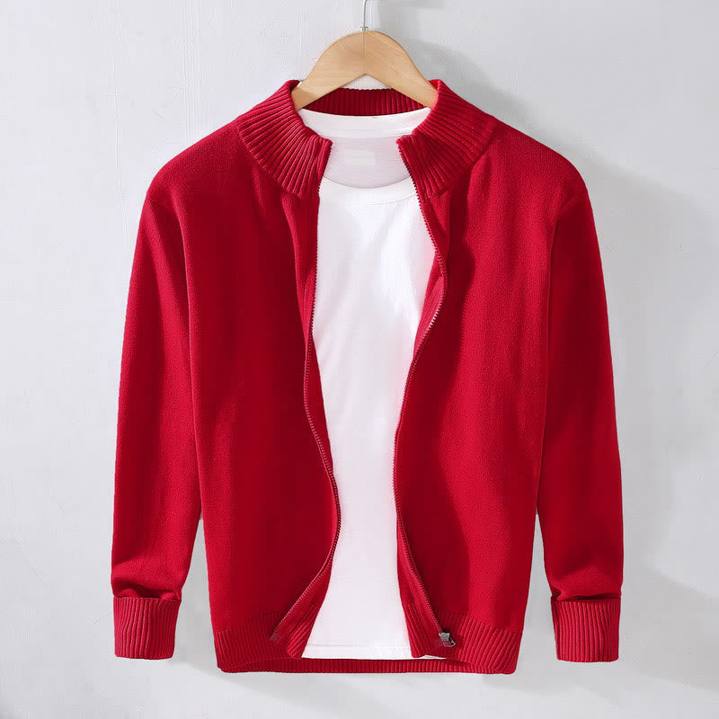 Buddha Stones Plain Zipper Ribbed Bottom Hem Design Men's Long Sleeve Cotton Jacket - Red - US/UK/AU42,EU52 (3XL) - image 11