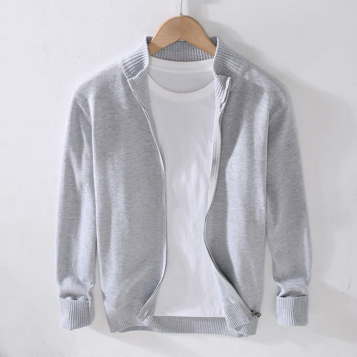Buddha Stones Plain Zipper Ribbed Bottom Hem Design Men's Long Sleeve Cotton Jacket - Gainsboro - US/UK/AU42,EU52 (3XL) - image 0