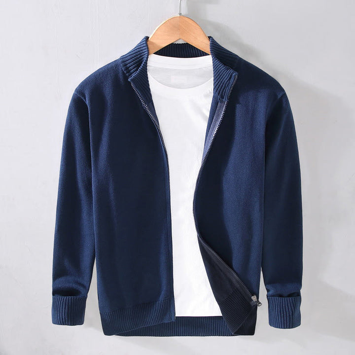 Buddha Stones Plain Zipper Ribbed Bottom Hem Design Men's Long Sleeve Cotton Jacket - DarkBlue - US/UK/AU42,EU52 (3XL) - image 12