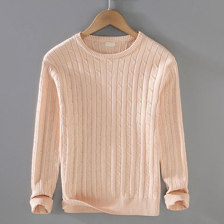 Buddha Stones Cable Knit Design Men's Crew Neck Long Sleeve Pure Cotton Sweater - Moccasin - US/UK/AU42,EU52 (3XL) - image 2