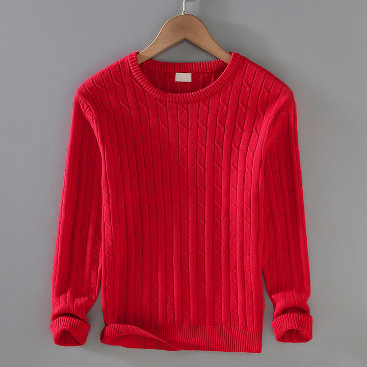 Buddha Stones Cable Knit Design Men's Crew Neck Long Sleeve Pure Cotton Sweater - Red - US/UK/AU42,EU52 (3XL) - image 1