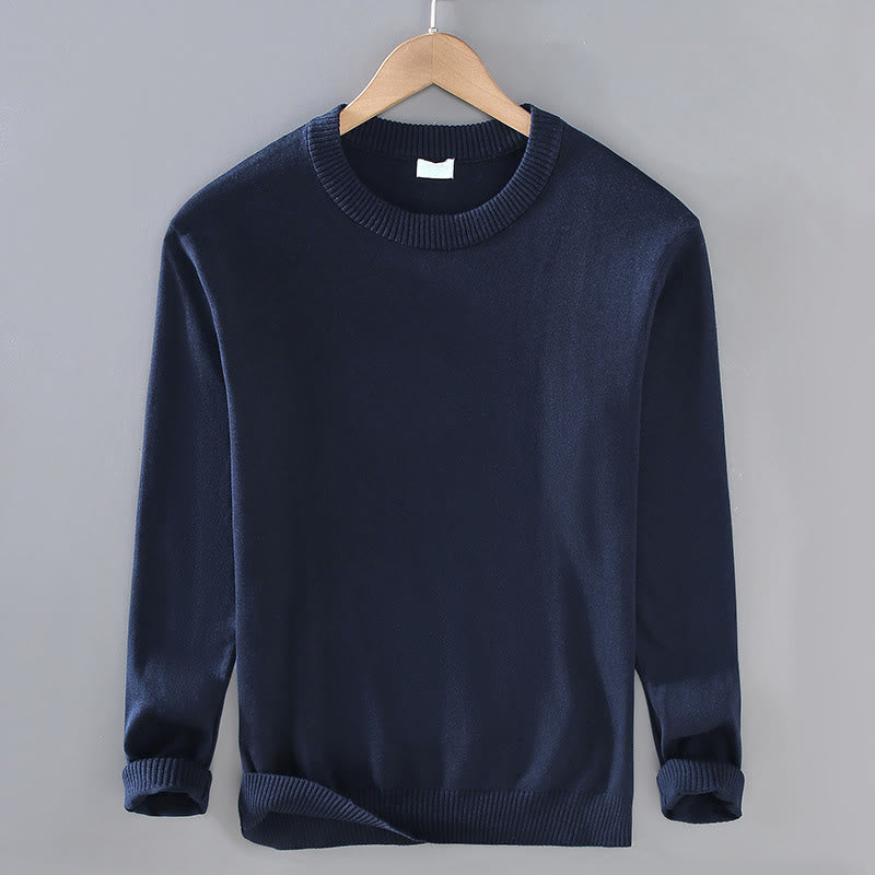 Buddha Stones Ribbed Design Pure Cotton Thermal Men's Crew Neck Long Sleeve Sweater - MidnightBlue - US/UK/AU42,EU52 (3XL) - image 0