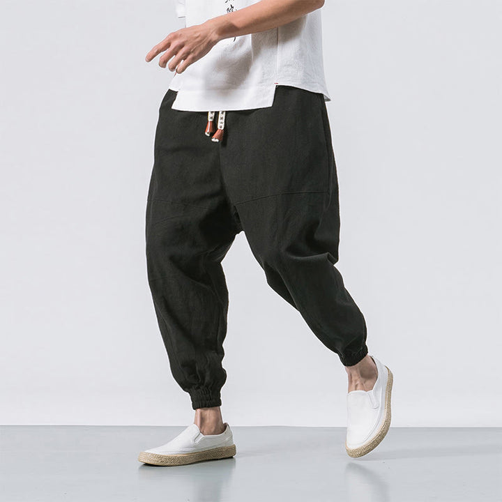 Buddha Stones Men's Plain Simple Drawstring Design Cotton Harem Pants With Pockets - Black - US/UK/AU46,EU56 (5XL) - image 13