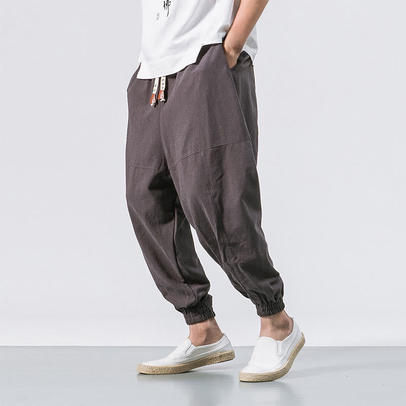 Buddha Stones Men's Plain Simple Drawstring Design Cotton Harem Pants With Pockets - SlateGray - US/UK/AU46,EU56 (5XL) - image 0