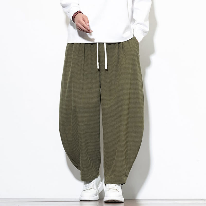 Buddha Stones Men's Plain Pure Cotton Corduroy Ankle-Length Harem Pants With Pockets - OliveDrab - US/UK/AU46,EU56 (5XL) - image 0