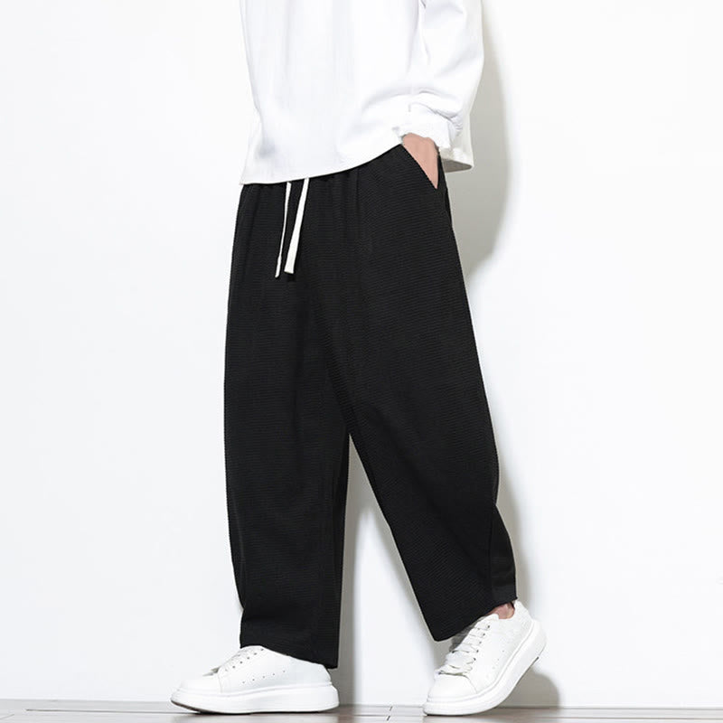 Buddha Stones Men's Plain Pure Cotton Corduroy Ankle-Length Harem Pants With Pockets - Black - US/UK/AU46,EU56 (5XL) - image 16