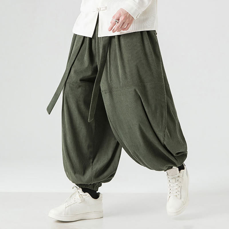 Buddha Stones Winter Solid Color Men's Harem Pure Cotton Corduroy Pants With Pockets - SeaGreen - US/UK/AU48,EU58(5XL) - image 0