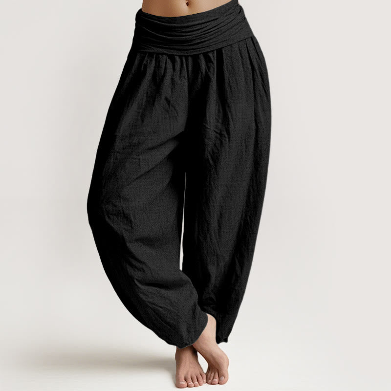 Buddha Stones Pure Cotton Plain Black Women's Elastic Waist Harem Pants - Black - US22,UK/AU26,EU54 (6XL) - image 0