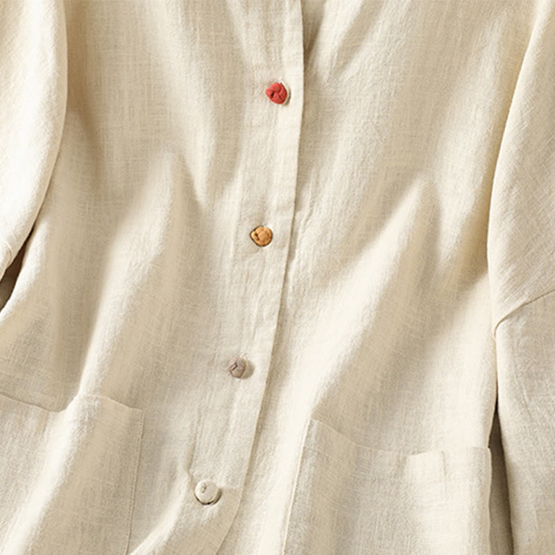 Buddha Stones Casual Frog-button Women's Long Sleeve Cotton Polyester Shirt With Pockets - image 5