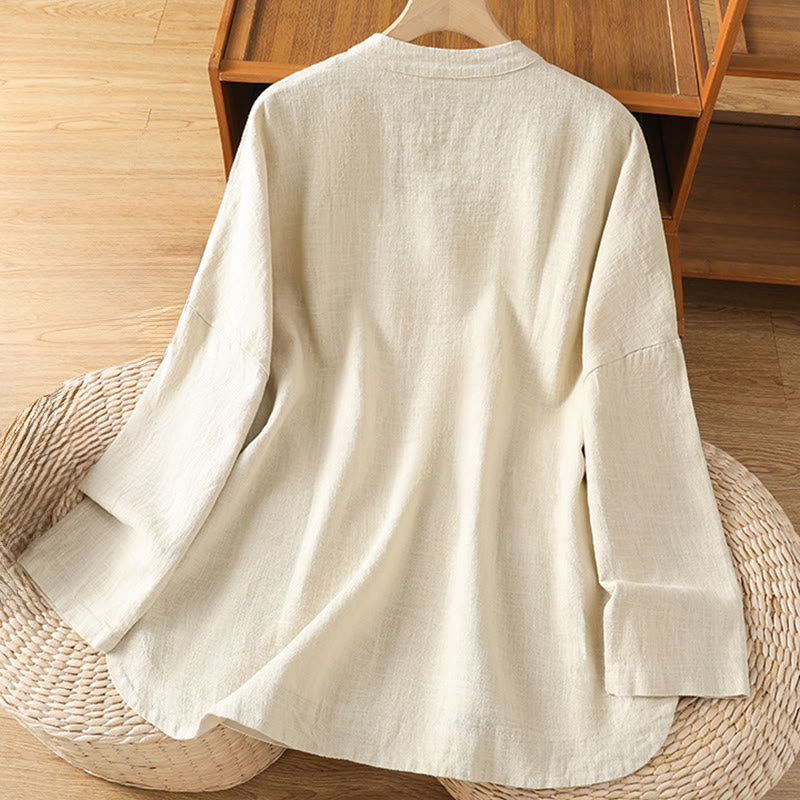 Buddha Stones Casual Frog-button Women's Long Sleeve Cotton Polyester Shirt With Pockets - image 1
