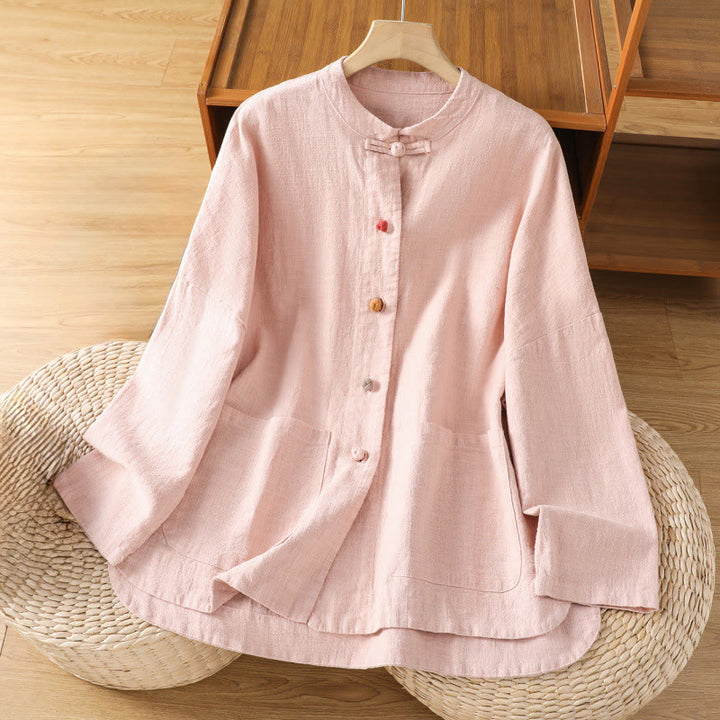 Buddha Stones Casual Frog-button Women's Long Sleeve Cotton Polyester Shirt With Pockets - Pink - US14,UK/AU18,EU46 (2XL) - image 8
