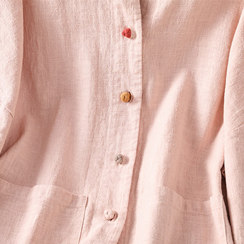 Buddha Stones Casual Frog-button Women's Long Sleeve Cotton Polyester Shirt With Pockets - image 11