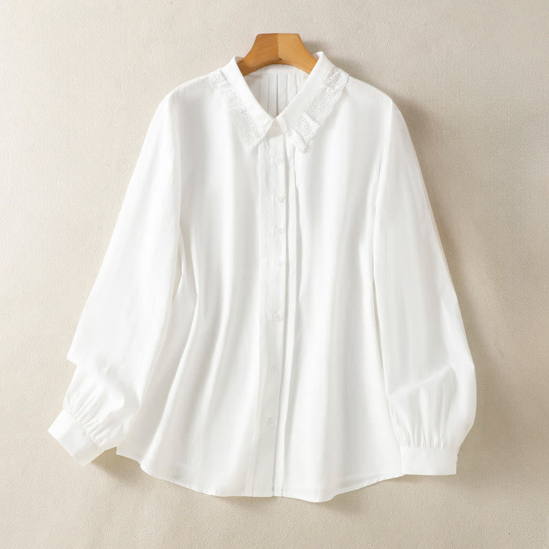 Buddha Stones Casual Women's Long Sleeve Lace Lapel Cotton Shirt - White - US12,UK/AU16,EU44 (2XL) - image 19