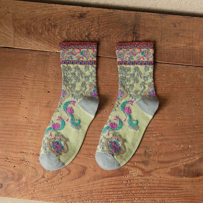 Buddha Stones Retro Embossed Floral Pattern Micro Crew Women Cotton Socks - LightGreen - One Size Fits Most (US4–9,EU34–39,UK/AU2.5-6,Asia22-24.5cm) - image 1