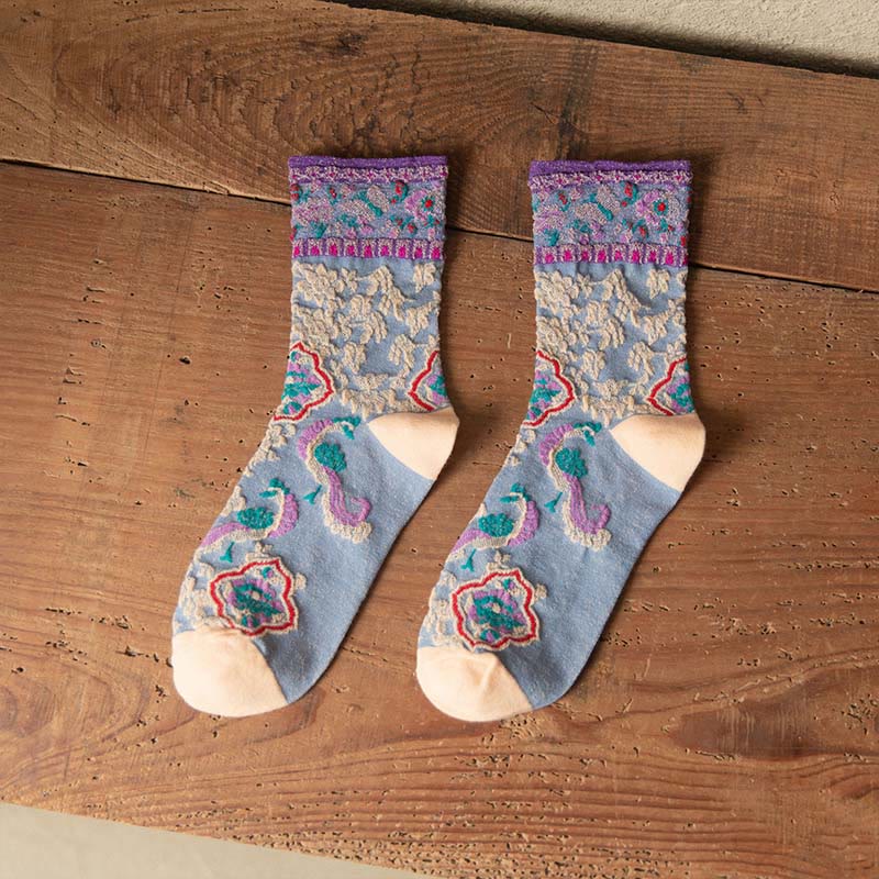 Buddha Stones Retro Embossed Floral Pattern Micro Crew Women Cotton Socks - LightSteelBlue - One Size Fits Most (US4–9,EU34–39,UK/AU2.5-6,Asia22-24.5cm) - image 17