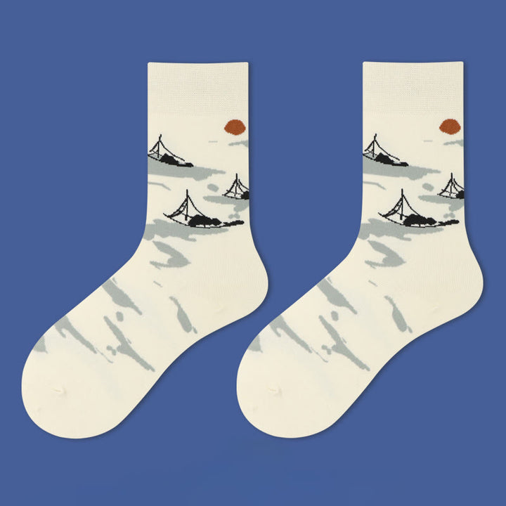 Buddha Stones Casual Sailboat Ancient Town Lotus Orchid Countryside Micro Crew Women's Socks - Sailboat - S-M(US 5.5-10,EU 36-41,UK/AU 3.5-7.5,AISA 22.5-25.5cm) - image 1