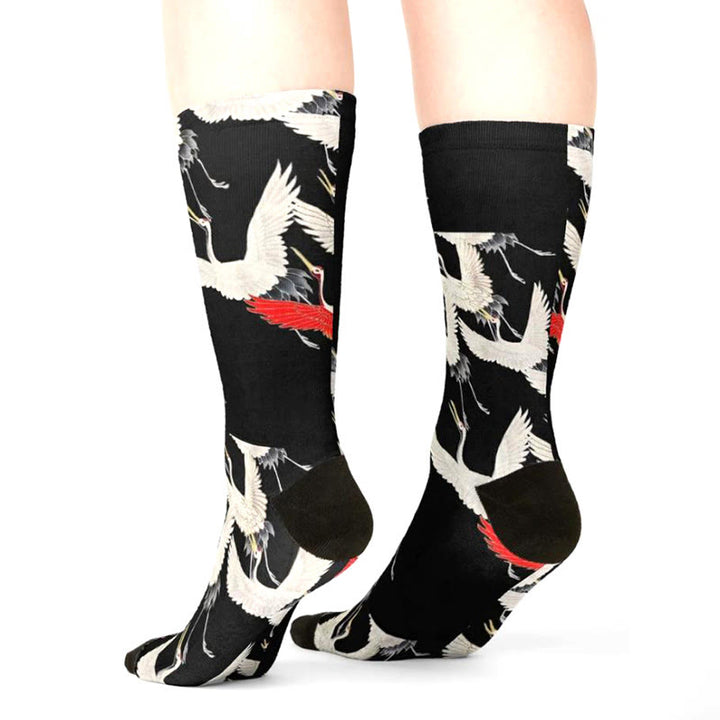 Buddha Stones Casual White Red Cranes Micro Crew Men Women Unisex Socks - image 4