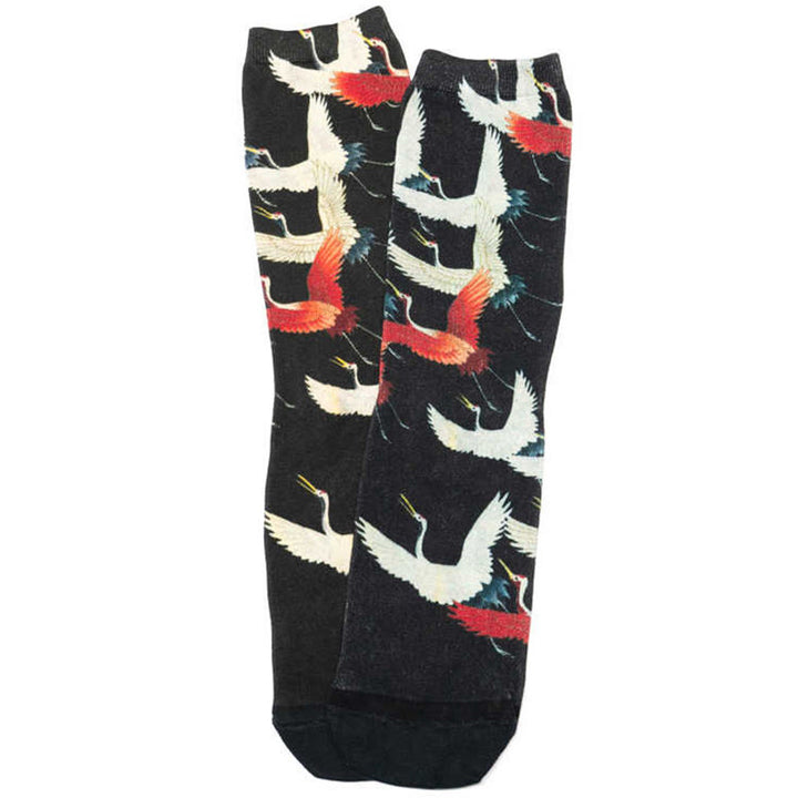 Buddha Stones Casual White Red Cranes Micro Crew Men Women Unisex Socks - image 2