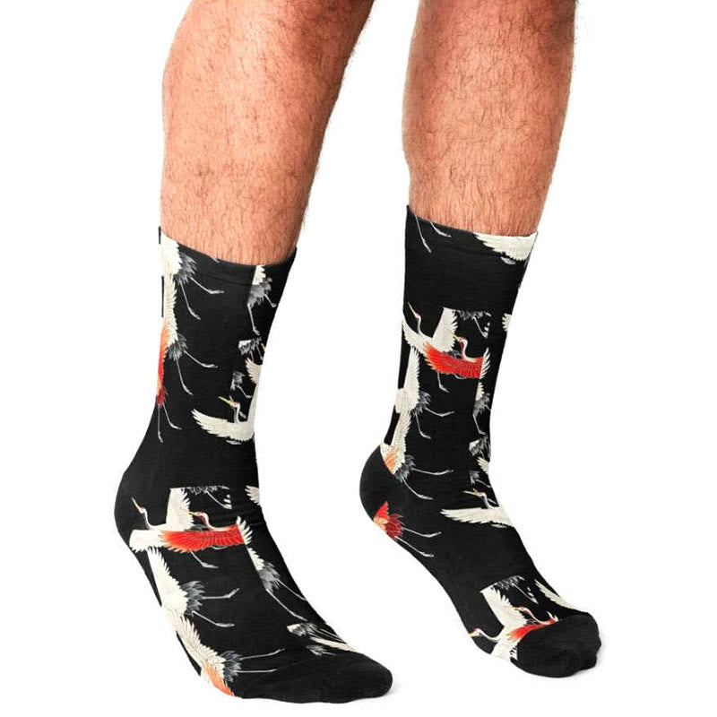 Buddha Stones Casual White Red Cranes Micro Crew Men Women Unisex Socks - image 3