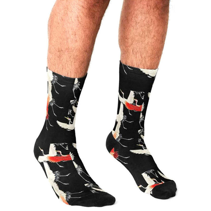 Buddha Stones Casual White Red Cranes Micro Crew Men Women Unisex Socks - image 3