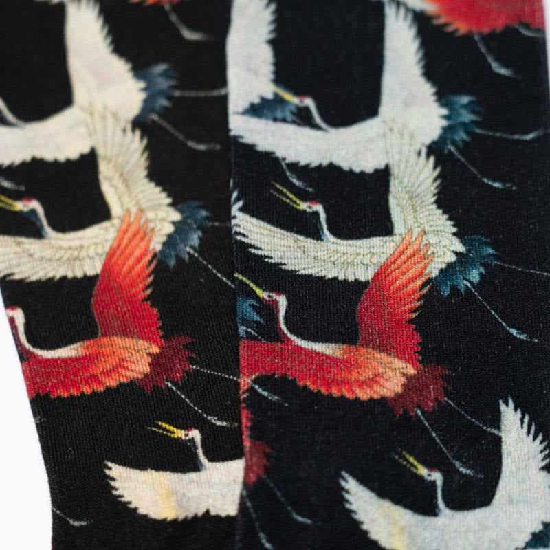 Buddha Stones Casual White Red Cranes Micro Crew Men Women Unisex Socks - image 5